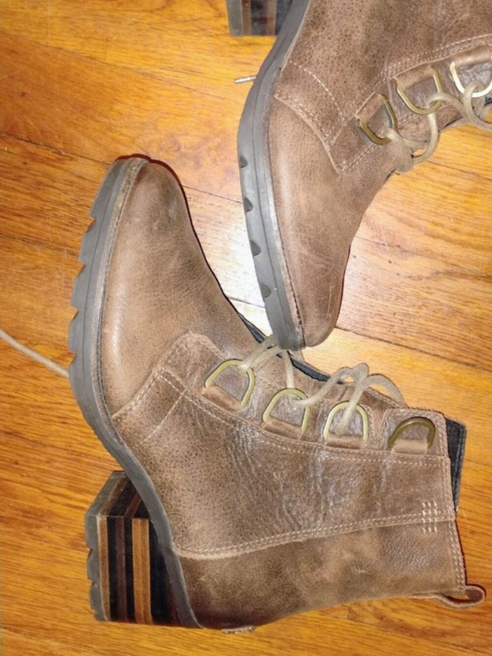 Sorel Cate Lace Up Healed Moto Boots Major Burro Brown Waterproof Leather Sz 8.5